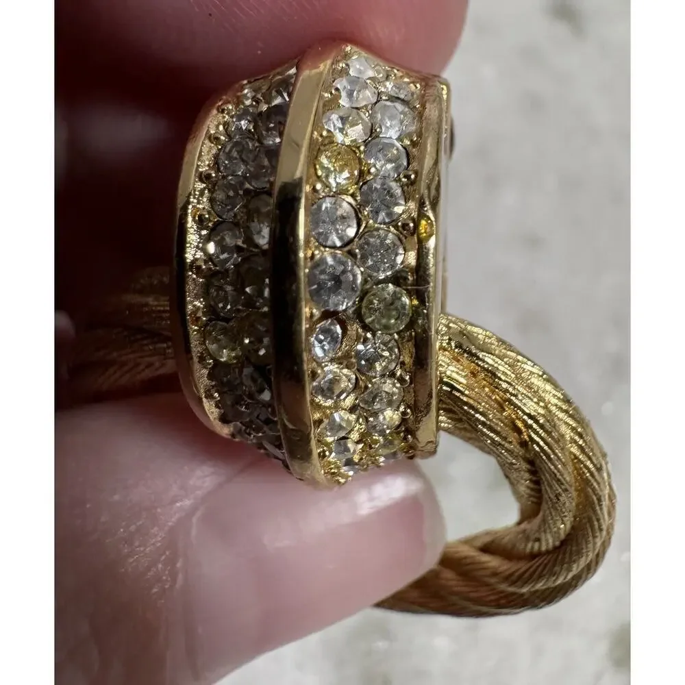 Vintage Auth Christian Dior Chunky Gold Tone Rhinestone Door knocker Earrings